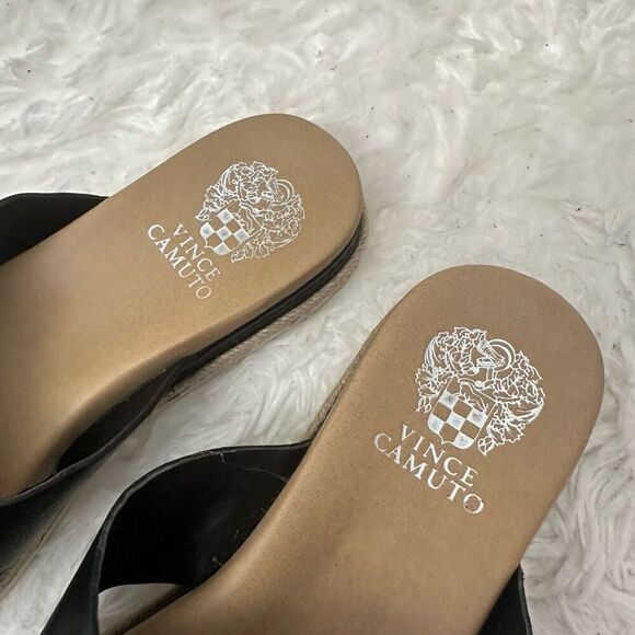 Vince Camuto Rickert Black Leather Cross strap Slide Sandals size 9M /40 - Picture 5 of 9